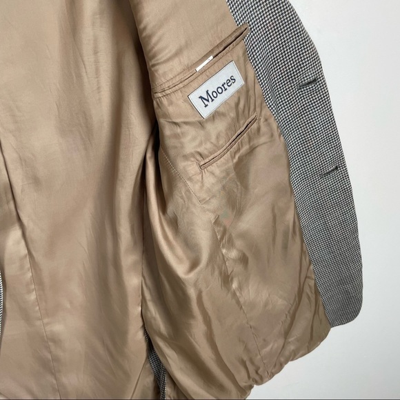 Vintage Boyfriend Blazer Academia Padded Shoulder Houndstooth Wool - Picture 12 of 14